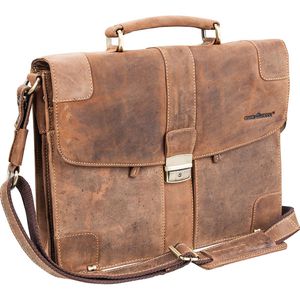 Greenburry Aktentasche Vintage 1709M-25 braun, abschließbarer Schnappverschluss, mit Schultergurt, Echt Leder