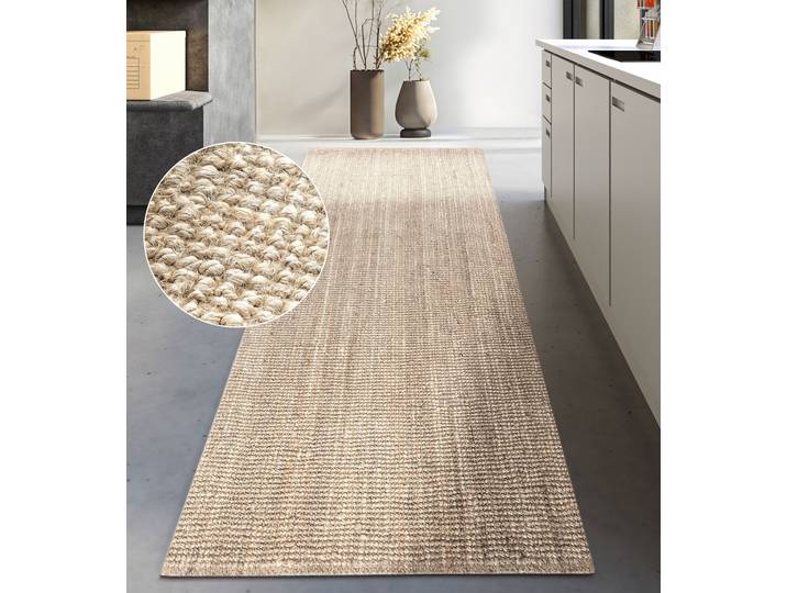 Teppich OTTO HOME Avot Juteteppich , beige (naturweiß), B:80cm H:10mm L:200cm, Jute, Teppiche, Teppich, 100% Jutefaser, Läufer, Esszimmer, Wohnzimmer, Skandi