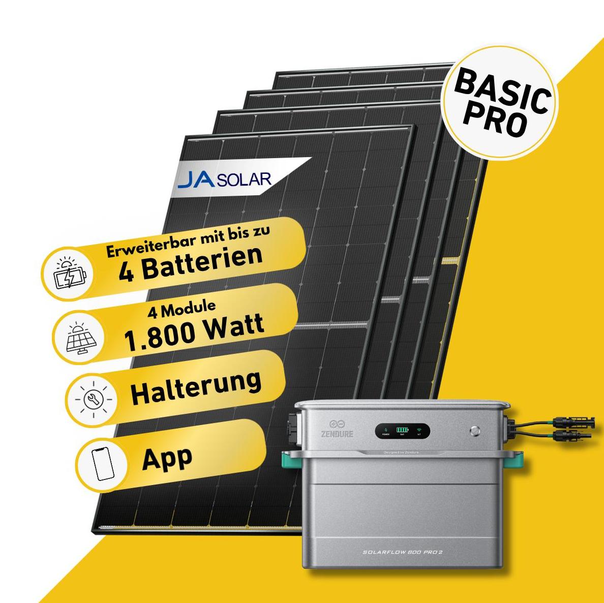 Balkonstrom Balkonkraftwerk 1820W Solaranlage mit Speicher | 4xSolarmodul Bifazial | Zendure SolarFlow 800 Pro 2