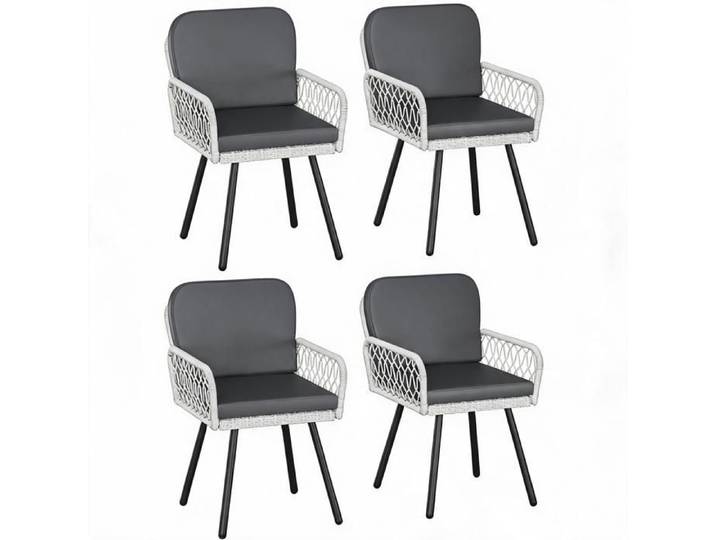JoyGarden Lot de 4 chaises de jardin en rotin tressé avec coussins structure métallique noire empilables terrasse
