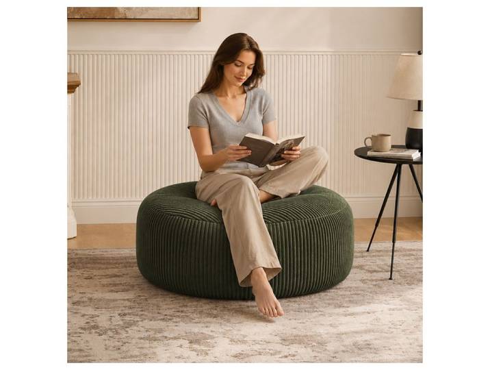 Zitty Pouf rond 120 cm vert pouf géant pour adulte et adolescent housse velours côtelé