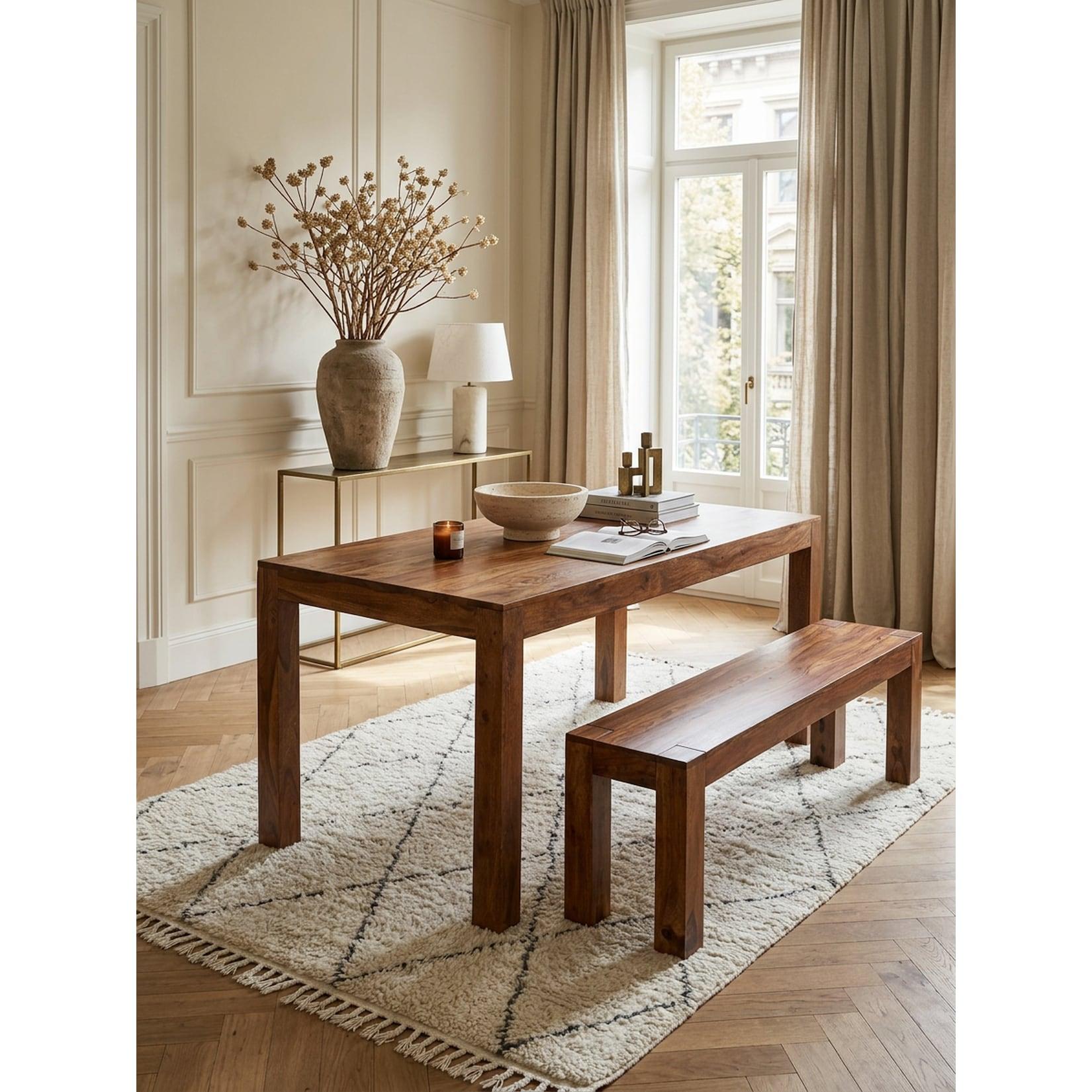 Esstisch Massivholz Rechteckig Zeitlos MUMBAI, Dunkelbraun 140x80x76 cm