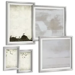 BILDER SET 5er Set - 50x50 cm & 20x30 cm & 40x60 cm Silberner Rahmen - Textur eines Vogelschwarms