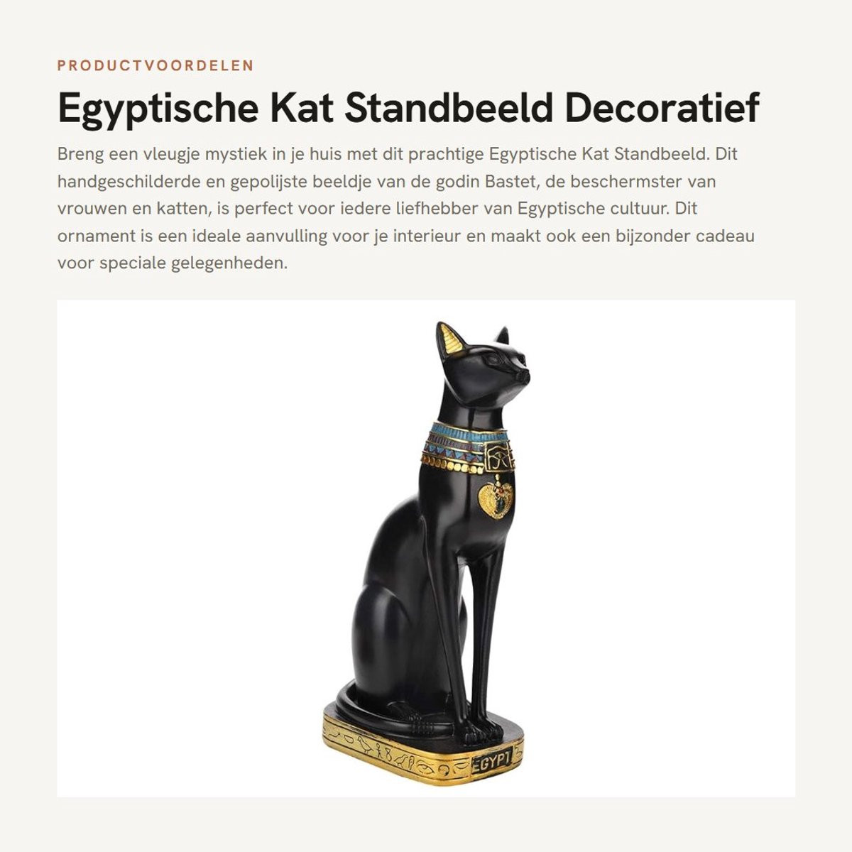 Dailygoods Egyptische Kat Standbeeld - Decoratief Hars Ornament - Hoogte: 22 cm