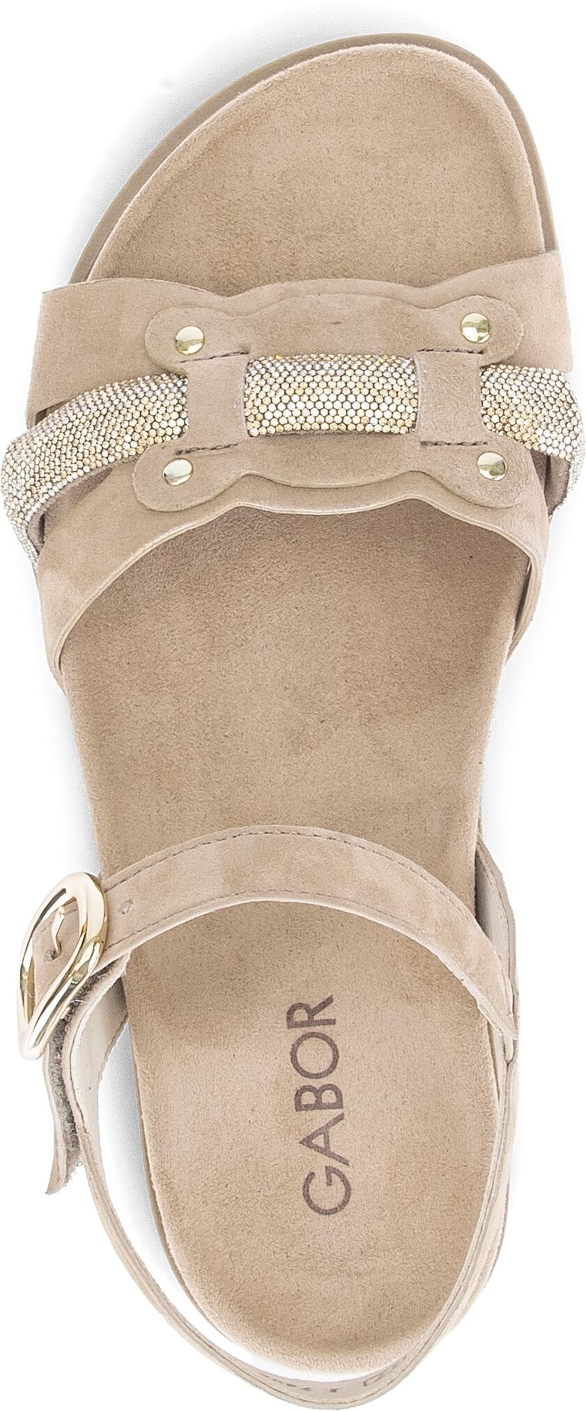 Sandalette GABOR, Damen, Gr. 41, Leder, beige, Veloursleder, Glitzerstreifen, Schuhe Sandalette, Riemchensandale, Sommerschuh mit glänzendem Schmuckriegel