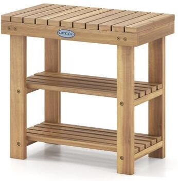 Costway 3-Tier Solid Wood Shoe Rack Bench with Slatted Shelves-S