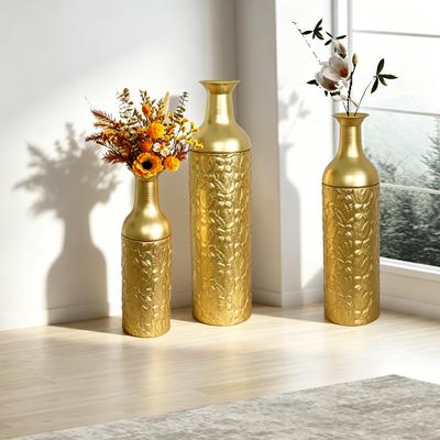 Kodotan sofa Decorative Metal Vases Set of 3, Gold Leaf Pattern Floor Vases, Gold Tall Vases for Home Decor, Living Room Entryway Decor
