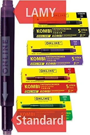 ONLINE 17026 Tintenpatronen für Füller 5x lila, 5x grün, 5x schwarz, 5x rot 20 St.
