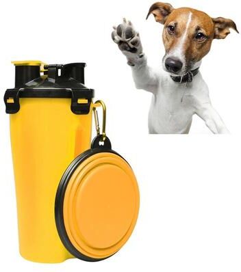 Everyday Crate Portable Pet Water Bottle & Food Container With Foldable Travel Bowl yellow