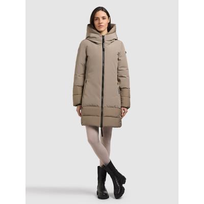Kurzmantel KHUJO "IECKE", Damen, Gr. M, beige (greige), Web, 100% Polyester, unifarben, slim fit hüftlang, eingesetzt elastischer Bund, Mäntel Kurzmantel