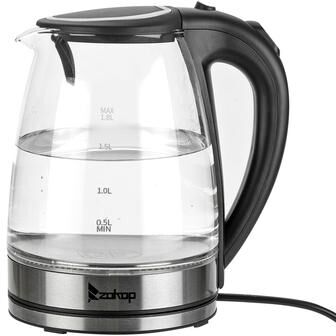 NO 1500W 1.8L Electric Glass Tea Kettle Hot Water Kettle with Auto Shutoff Protection, Stainless Steel Lid & Bottom