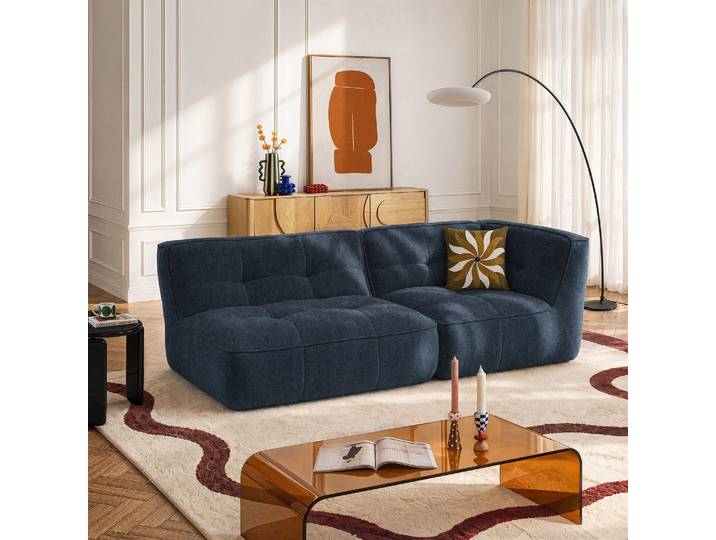 HABITAT - Méridienne droite modulable en tissu - Bleu océan - Orieto