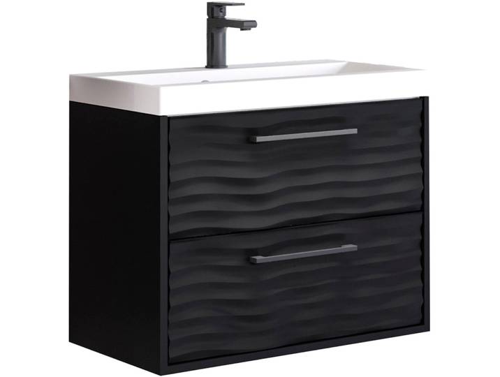 Waschtisch WELLTIME Canada , schwarz (graphit schwarz matt, graphit schwarz matt), B:60cm H:50cm T:35cm, Waschtische, Waschtisch, Badmöbel Wellenstruktur inkl. Becken, Breite 60cm Waschplatz