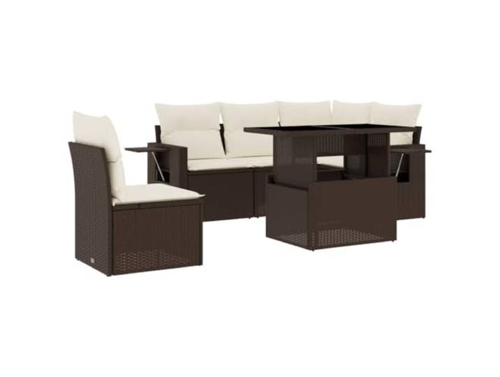 RJPLMFV Gartenmöbel, 6-teilig, Braun, Kunstharz, geflochten, mit Kissen Klappbarer Tisch, Beistelltisch, modulares Design, für Terrasse, Terrasse