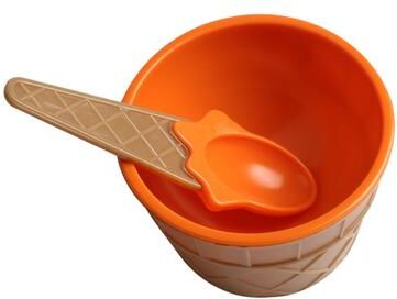 Uplifted Trends Reusable Cone Shaped Kids Ice Cream Bowl And Spoon Set For Parties And DIY Desserts orange