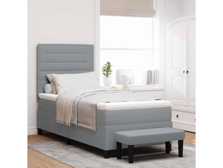 Boxspringbett mit Kopfteil hellgrau 90 x 200 cm Stoff Matratze 90 x 200 cm, mittlere Unterstützung, Maximalgewicht 140 kg, Schlafzimmer