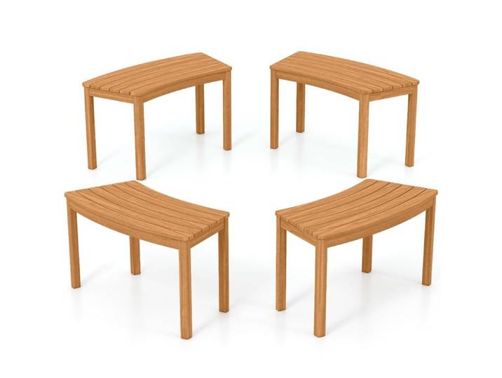 GIANTEX Lot de 4 Bancs Extérieurs Incurvés en Bois d'Acacia avec Assises à Lattes Charge 180 kg (Naturel 4)
