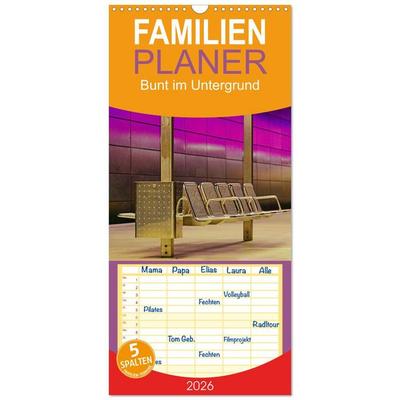 Familienplaner 2026 - Bunt im Untergrund mit 5 Spalten (Wandkalender, 21 x 45 cm) CALVENDO