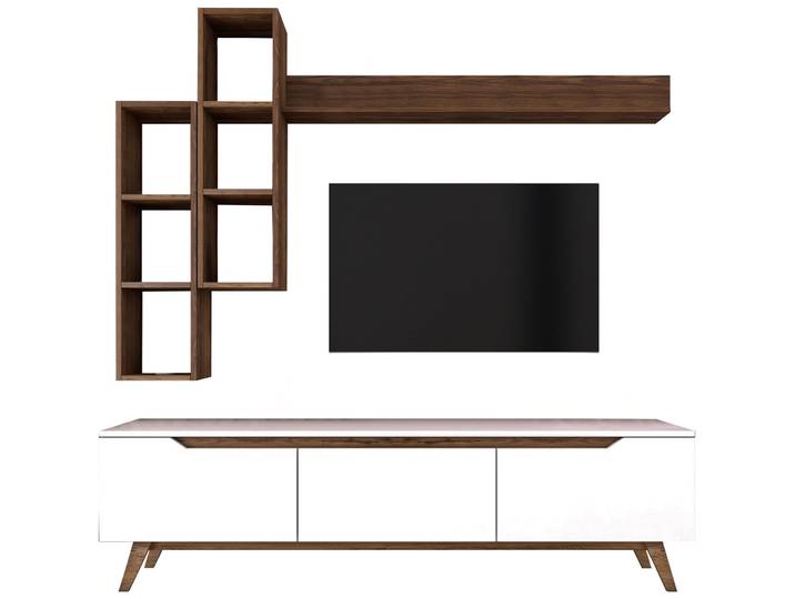TV-Möbel Georis Weiß, Nussbaum Holzwerkstoff B 180 cm - Farbe: Weiss, Nussbaum