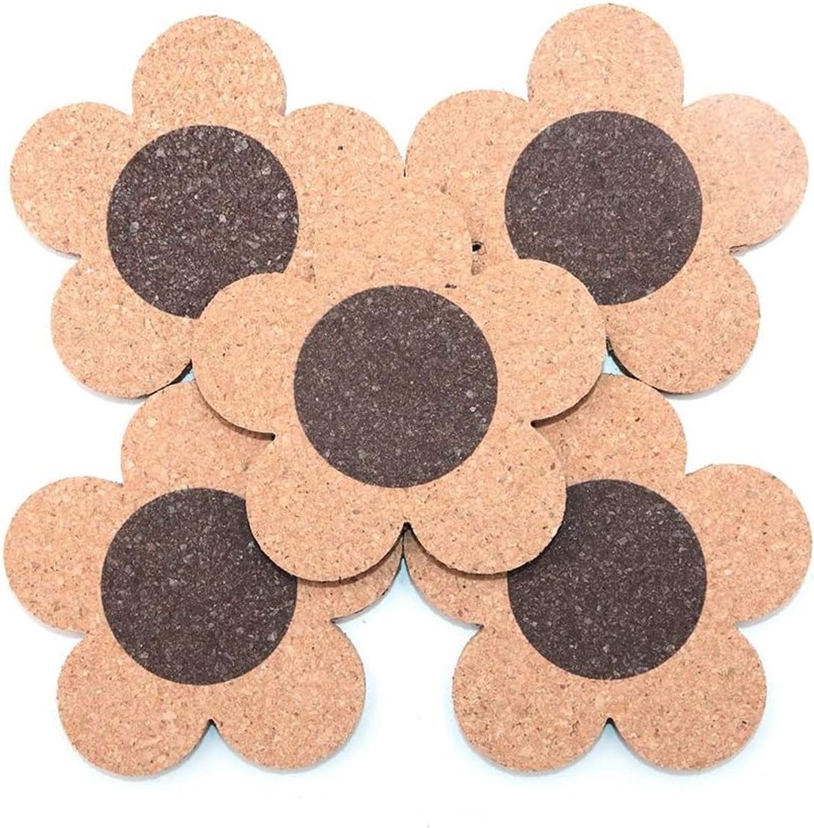 Set van 5 bloemvormige kurken onderzetters met een diameter van 10 cm voor bescherming van meubels en vloeren