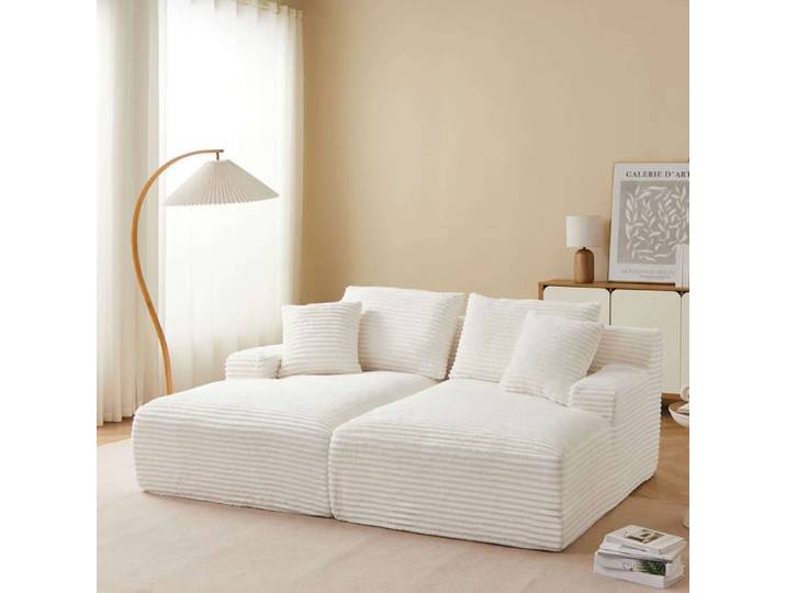 Canapé droit profond fixe et compressé KENEDY 3 places velours côtelé beige