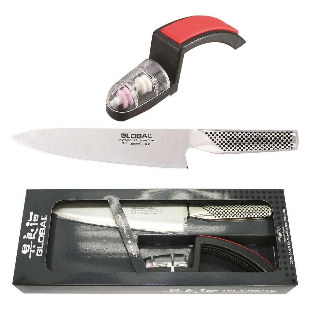 Global Messer Global Starterset Kochmesser und Schärfer (20 cm) (1474 G-2220BR)