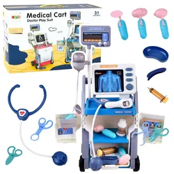 Arztkoffer für kleine Doktoren, medizinischer Wagen, Röntgen, EKG, Lichter, blau, 16-teilig.