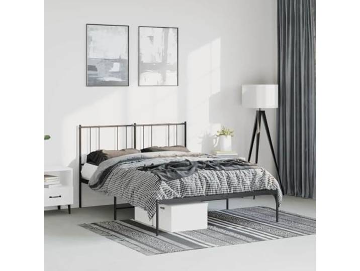 RJPLMFV Bettgestell, Metall, Schwarz, 135 x 190 cm, mit Kopfteil Pulverbeschichteter Stahl, inklusive Latten, Stauraum unter dem Bett, klassisches Design