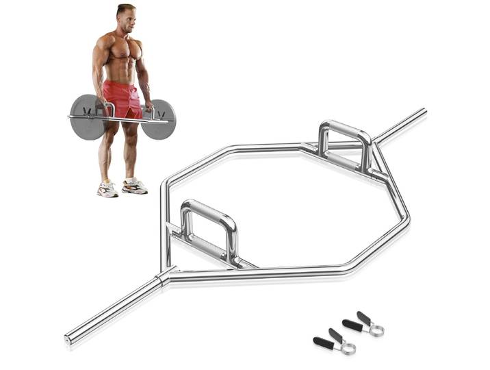 Olympische Zeshoekige Trekstang Robuuste Halterstang met Platte/Verhoogde Gekartelde Handgrepen voor Squats/Deadlifts Zilver