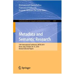 Metadata and Semantic Research, Fachbücher von Francesca Fallucchi, Emmanouel Garoufallou, William De Luca, Ernesto De Luca