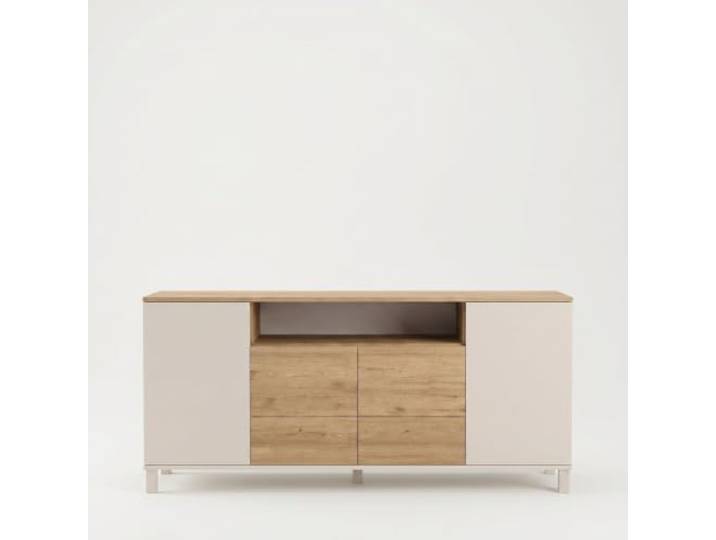 Hanah Home Stylish Console Table, Sand & Oak, 180 x 82.4 x 44.5 cm 100% Melamine Coated, 18 mm Thick Wall-Mountable with Multiple Shelves