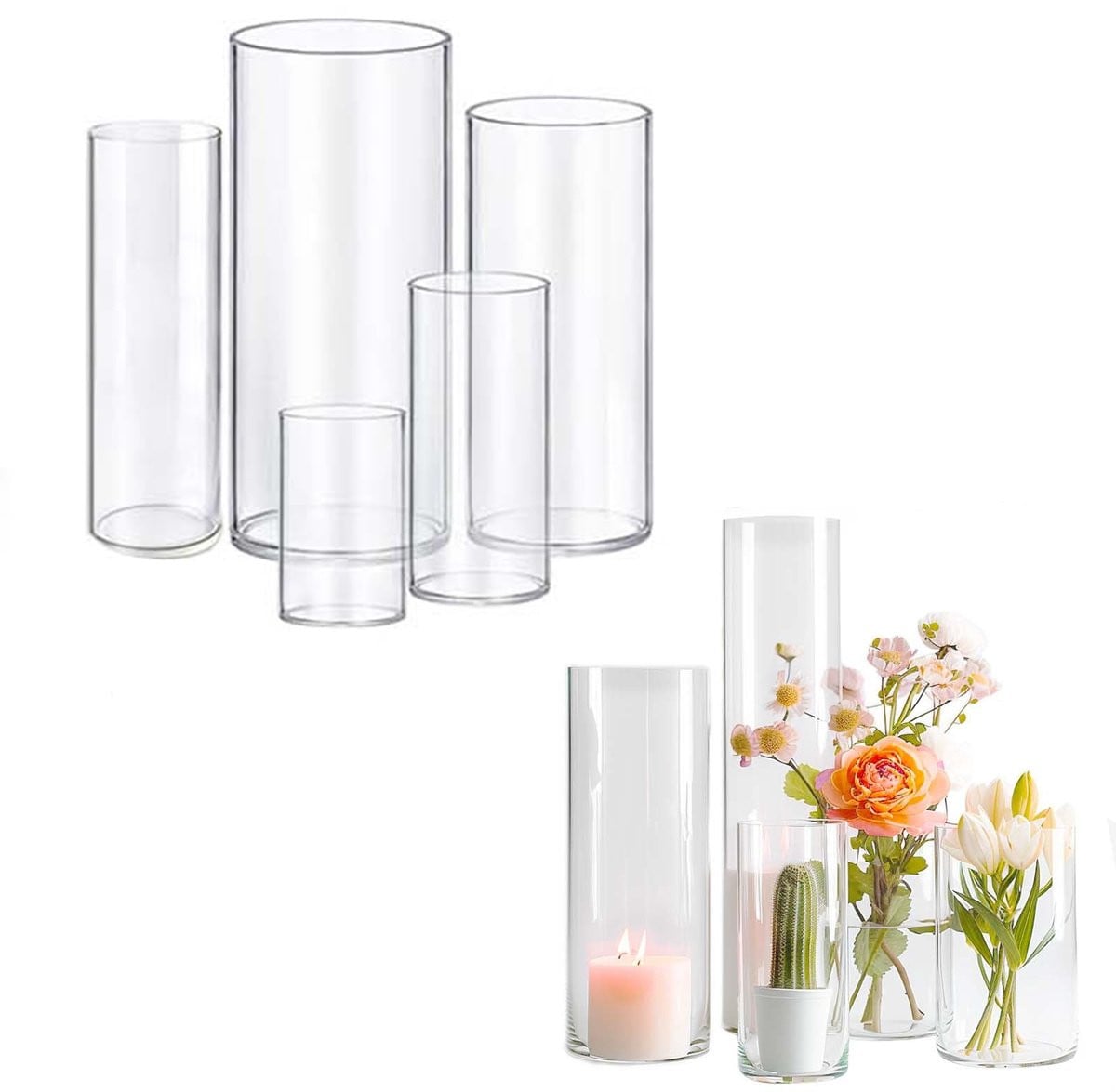 Omgoods - Set van 6 transparante glazen vazen voor decoratie