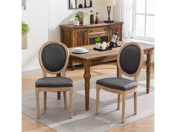 Style français Cadre en bois massif Ancien Linge de peinture tissu dossier chaise à manger: Gris foncé: ensemble de 2