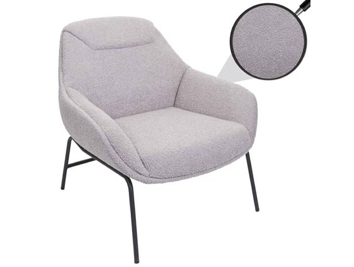 Mendler Lounge-Sessel HWC-J77 Bouclé Stoff Metall - hellgrau Cocktailsessel, Sessel