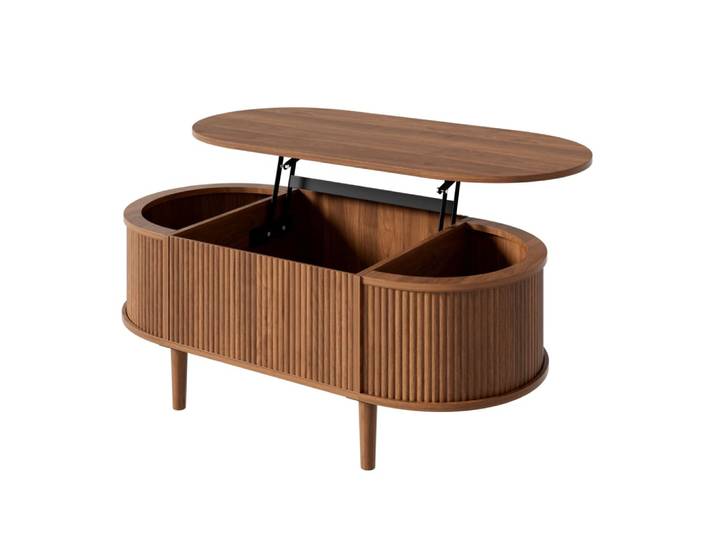 Table basse ovale relevable avec rangement 100x48x54.5 cm noyer