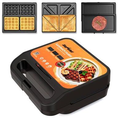 Royalcraft 3-in-1 Sandwich Maker 1000W – Waffle/Grill Plates, Glass Top - N/A