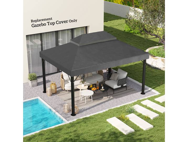Outsunny Toile Pavillon 4x3m Double Toit Polyester Gris