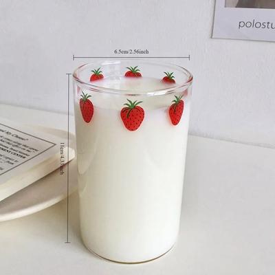 Perfect Picks Market Strawberry Glass Cup With Straw Cute Heat Resistant Drinking Cup 1pc No Straw 300ml