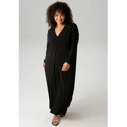 Maxikleid ANISTON PLUS, Damen, Gr. 46, N-Gr, schwarz, Single Jersey, Obermaterial: 95% Polyester, 5% Elasthan, leicht glänzend, unifarben, figurumspielend knöchelfrei, V-Ausschnitt, Kleider Maxikleid, mit raffinieren Seitenschlitzen