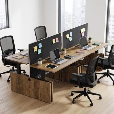 WESOME Adjustable Two-Person Standing Office Desk with Built-In USB Outlet Staff Workstation with Privacy Panel