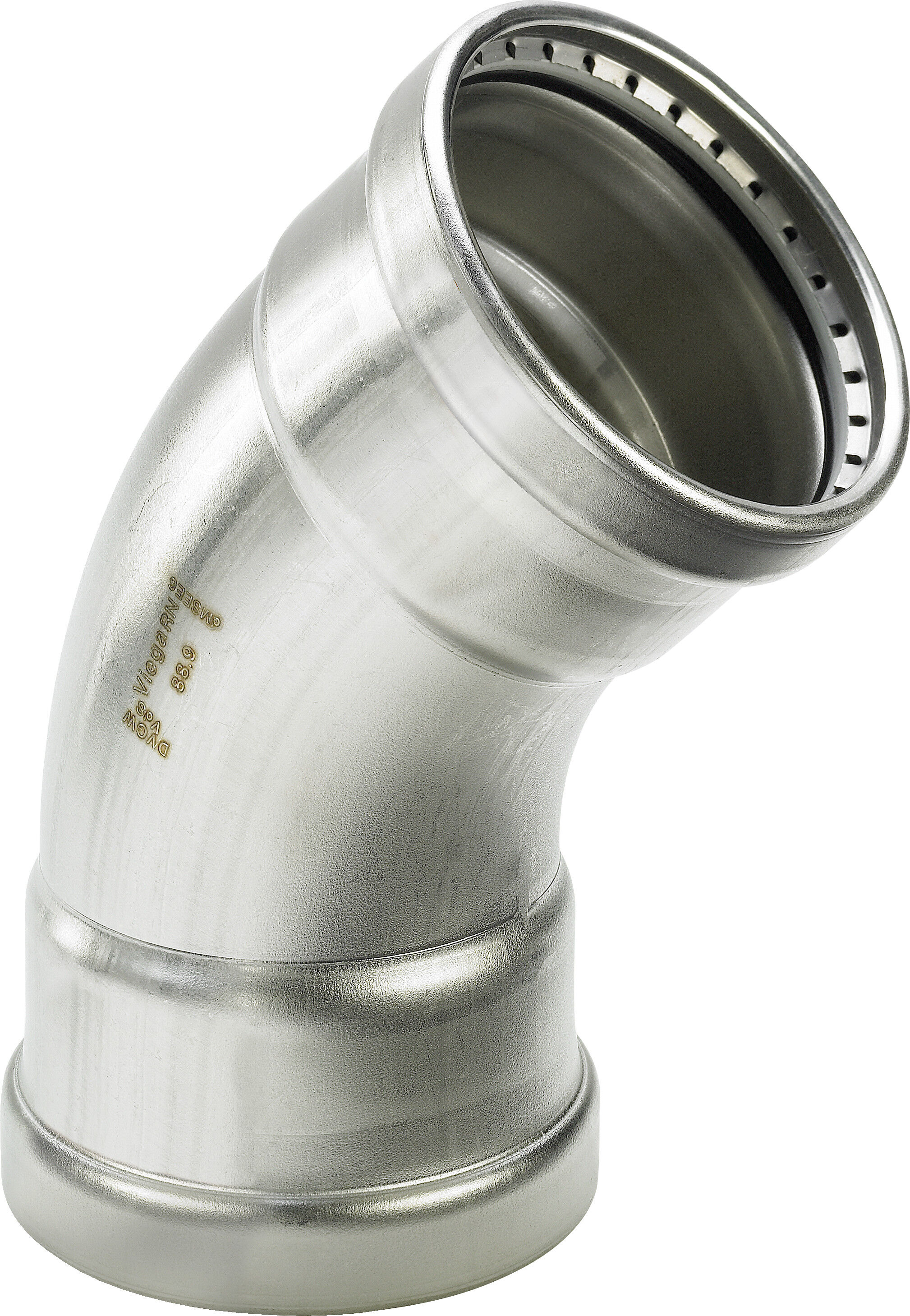 Viega Sanpress Inox XL 482664 88,9 mm, 45 °, acier inoxydable, SC-Contur
