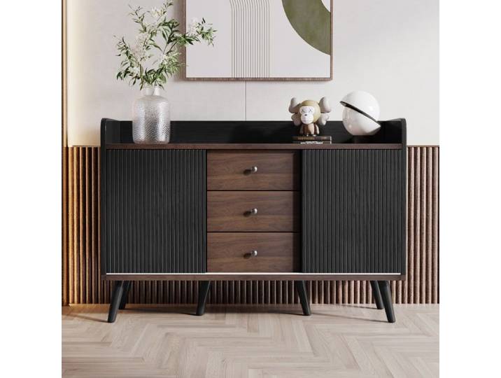 Buffet moderne - Noir - 3 tiroirs - 2 portes - 117 5x39 5x79 cm - Meuble de cuisine