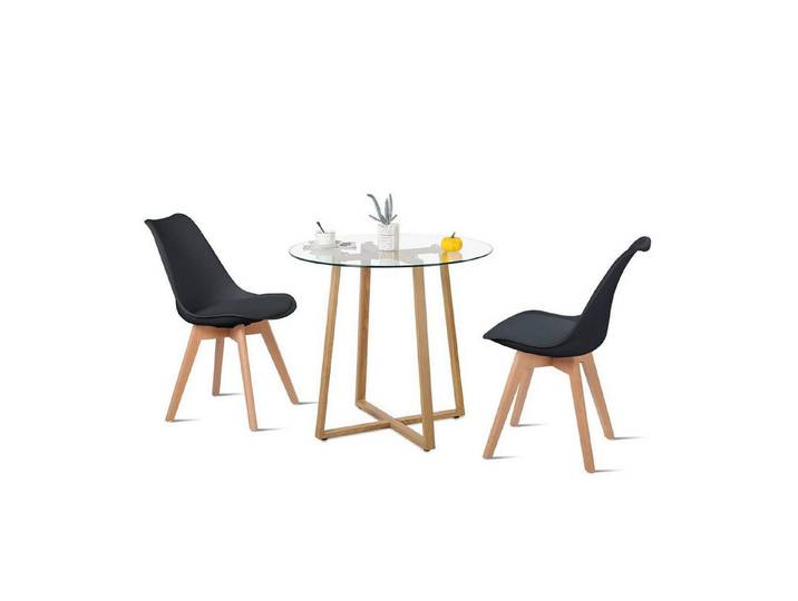 LuxusKollektion Essgruppe Esstisch rund Glas nordisch Balkon Essgruppen 2 Schwarz Buche Stühle