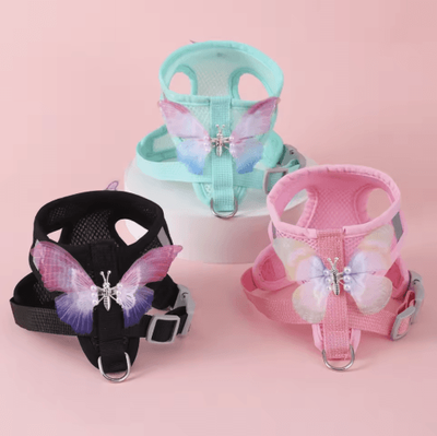 Inspire Picks Butterfly Breathable Cat & Small Dog Harness Set With Leash pink m