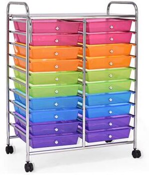 Costway 20 Drawers Storage Rolling Cart Studio Organizer-Multicolor