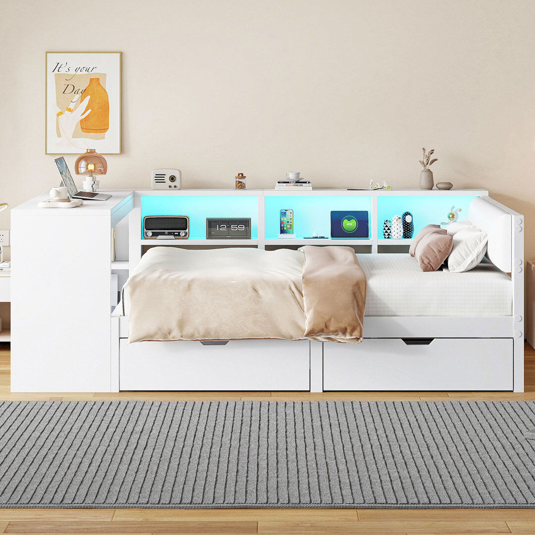 Metro Drawers Bed White European Double (140 x 200 cm)