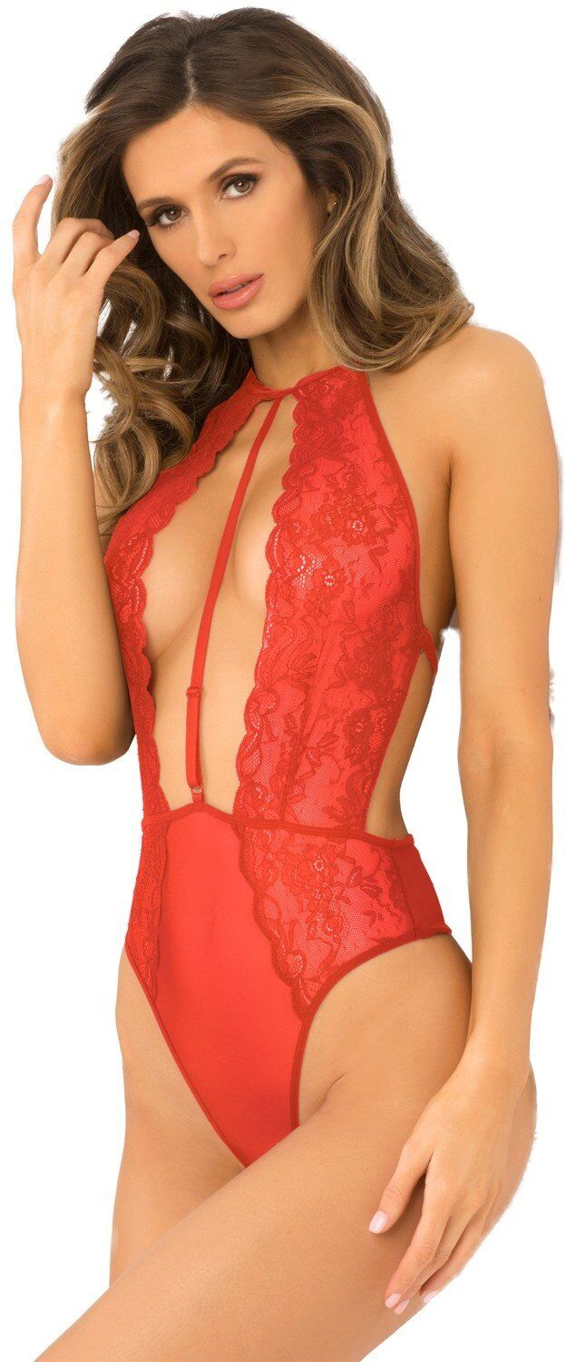René Rofé Body sexy rouge en dentelle et résille