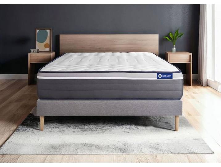 Ensemble Matelas Sommier 160x190 cm - ActiMemo Plus - Sommier Kit Gris