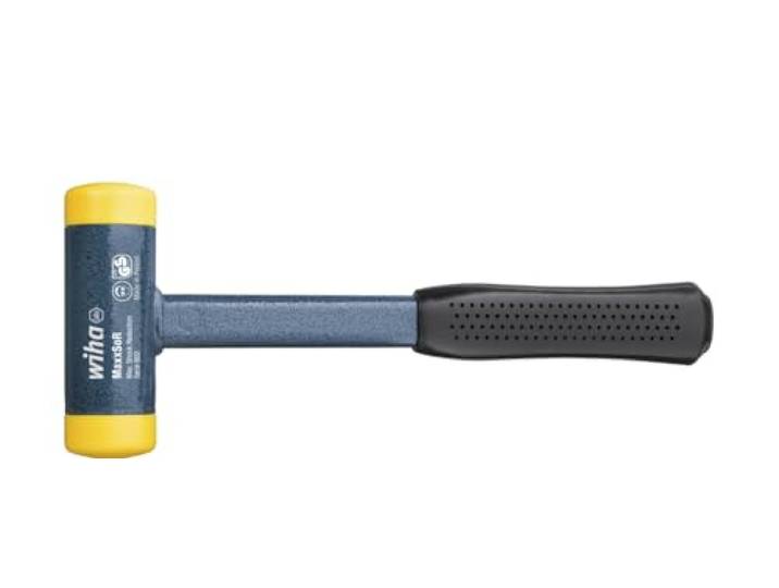 Wiha 802 Massette anti-rebond 290 mm avec Embouts ronds 30 mm Mi-durs en Polyuréthane Bleu