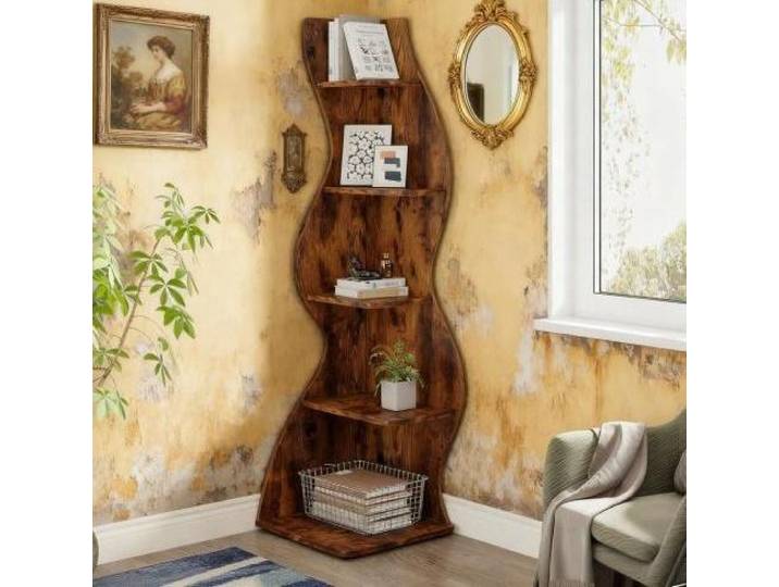 Meubliv Bibliothèque D'Angle 5 Niveaux En Bois Marron 50x50x182\,5 Cm